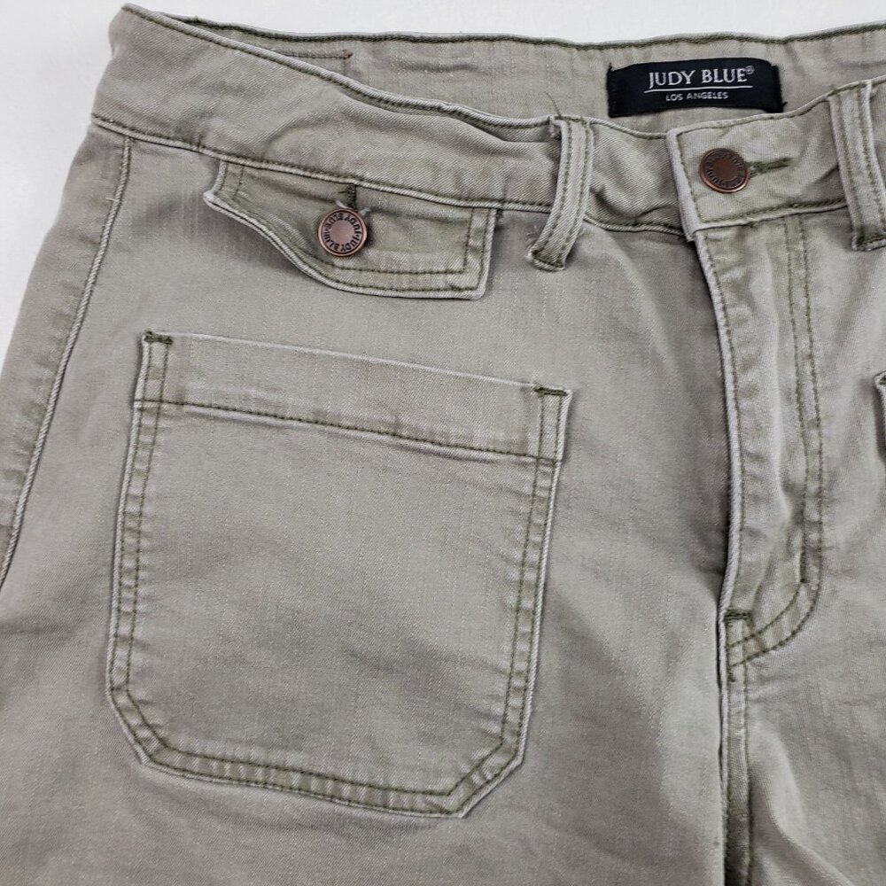 Judy Blue High Rise Jean Shorts Womens 1XL Green Stretch 5" Inseam Cut Off - Picture 2 of 10
